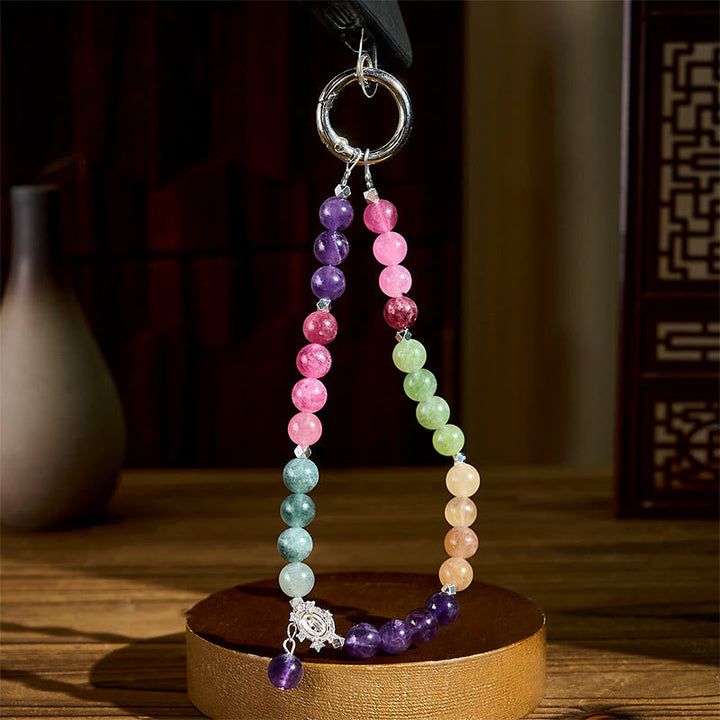 Schlüsselanhänger Amethyst – Balance bunte Edelsteinperlen Glücksbringer spirituell