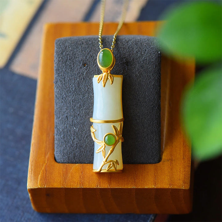 Kette Jade Bambus Heilstein – Schutz & Energie – Echter Naturstein – Jade Bamboo Kette Anhänger grün weiß Gold Heilstein Schutzamulett Natur