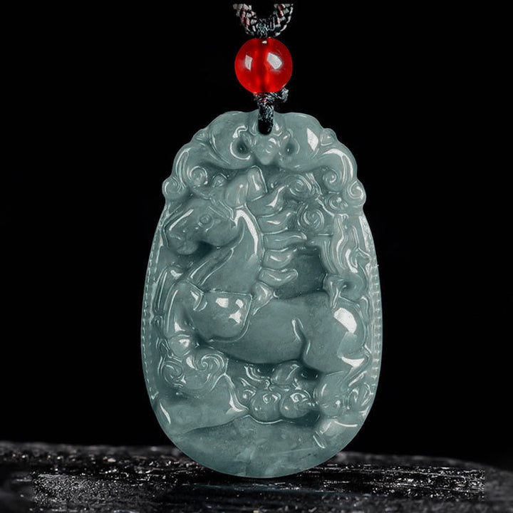 Jade Kette Pferd Anhänger Chinesischer Tierkreis Glück Naturstein