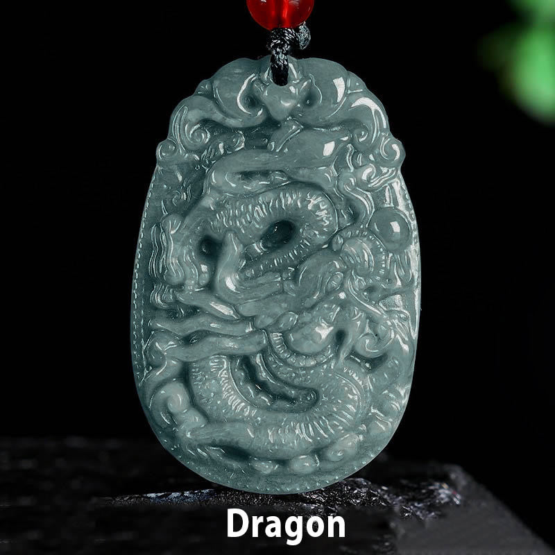 Jade Drachen Anhänger Chinesischer Tierkreis Naturstein Glück Symbol