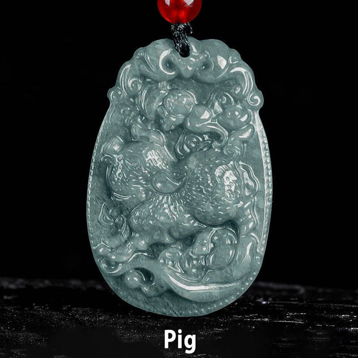 Jade Pferd Anhänger Kette Chinesischer Tierkreis grüner Naturstein Glück