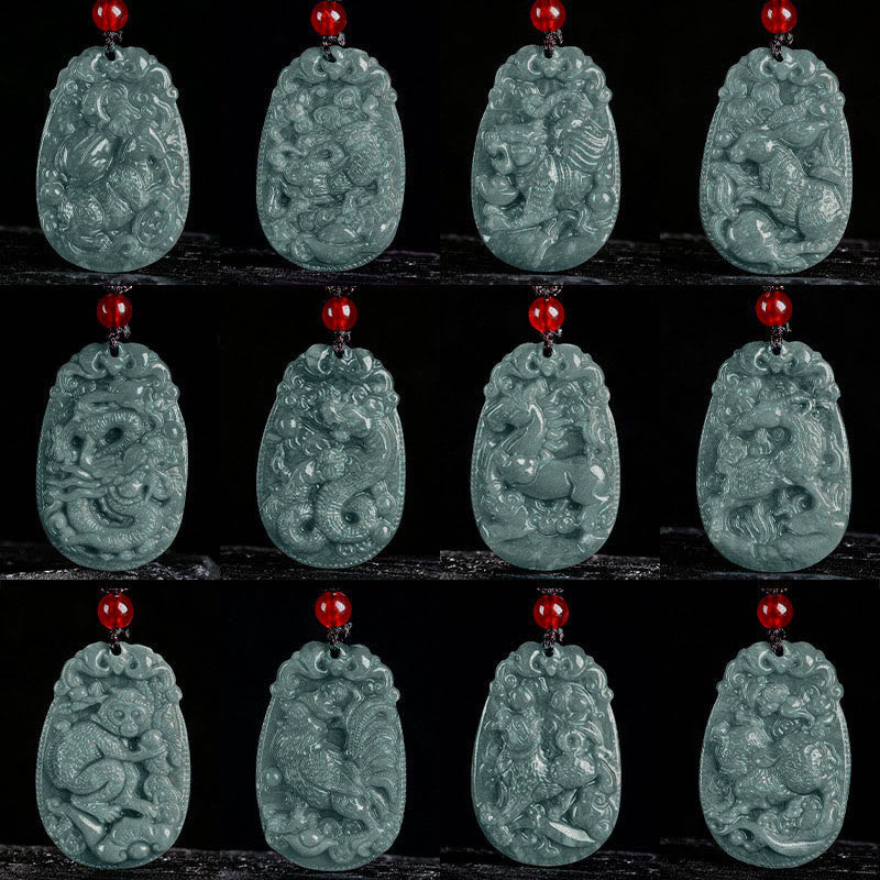 Jade Pferd Anhänger grün Chinesischer Tierkreis Kette Glück Naturstein
