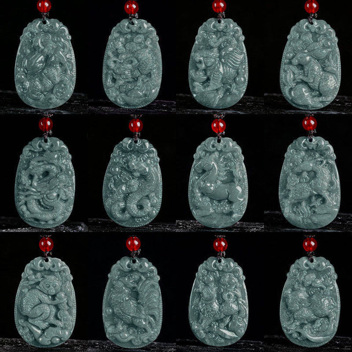 Jade Pferd Anhänger grün Chinesischer Tierkreis Kette Glück Naturstein