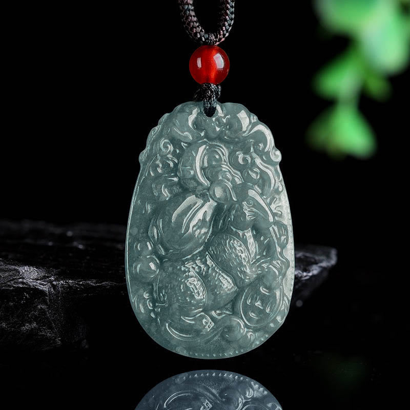 Jade Kette Pferd Anhänger Chinesischer Tierkreis grüner Naturstein Glück