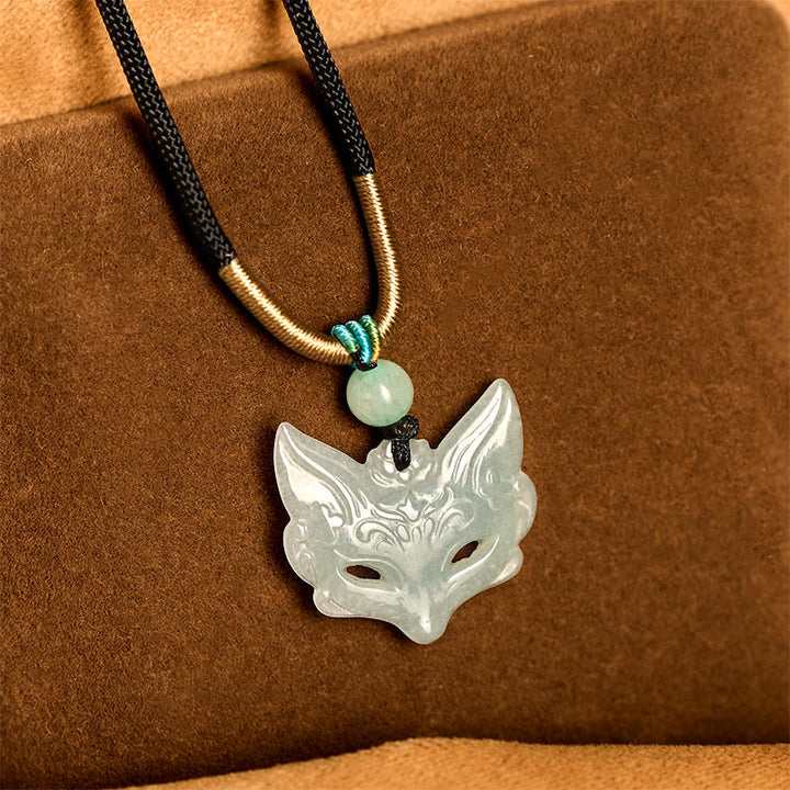 Kette Kristall Fuchs-Maske – Glück, Jade-Anhänger, Schutz