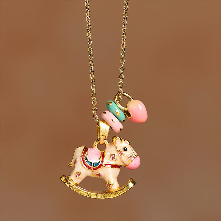 Anhänger Schaukelpferd Kette Gold Rosa