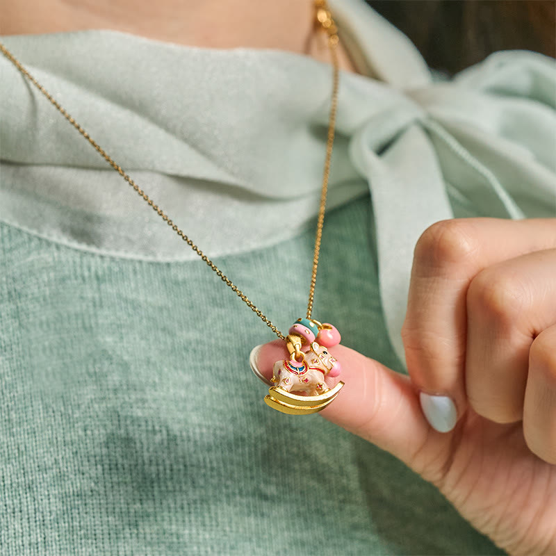Schaukelpferd Anhänger Kette Bunt Rosa