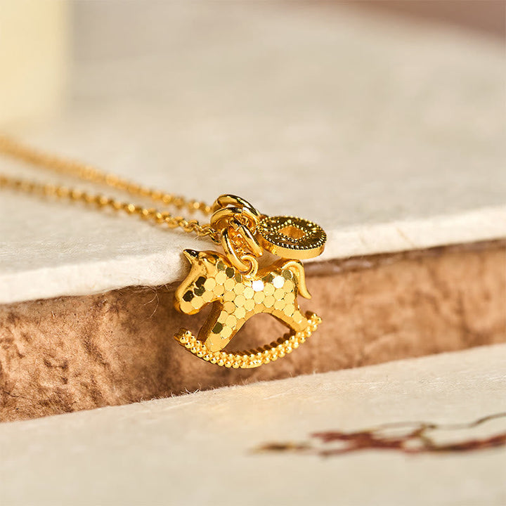 Kette, Schaukelpferd, Anhänger, Gold, Schmuck