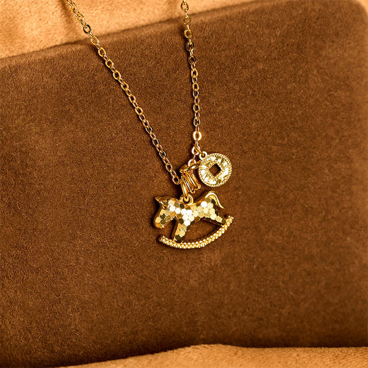 Kette, Schaukelpferd, Anhänger, Gold, Schmuck