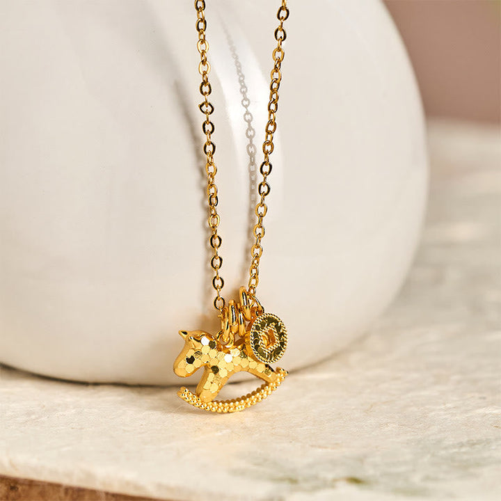 Kette, Schaukelpferd, Anhänger, Gold, Schmuck