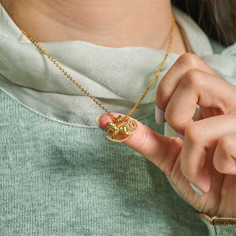 Kette, Schaukelpferd, Anhänger, Gold, Schmuck