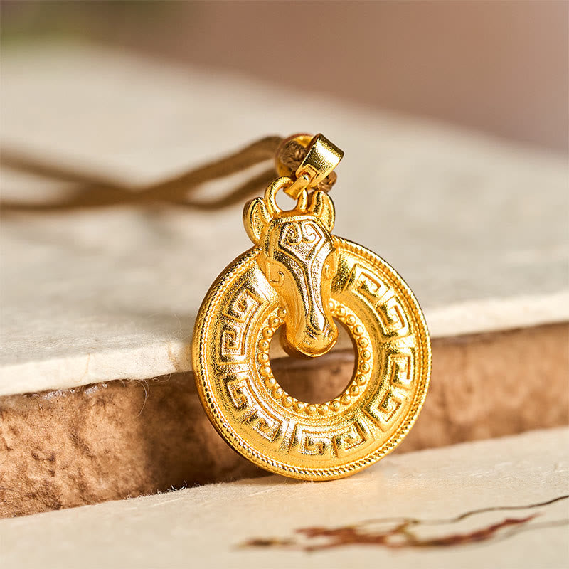 Kette Vergoldetes Kupfer Amulett Rundes Friedensschnalle