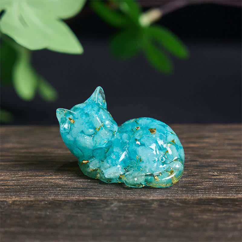 Katze Dekofigur Kristall Klein Aquamarin