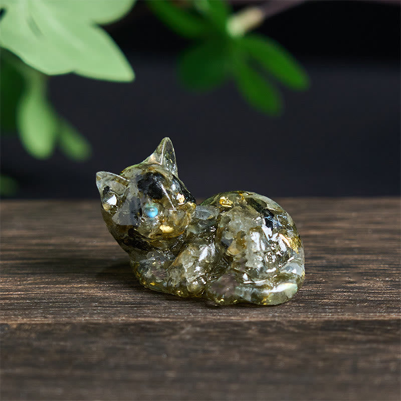 Katze Dekofigur Kristall Klein Labradorit