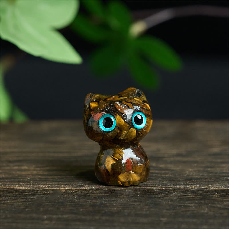 Katzen Dekofigur Kristall Reinigung Tiger Eye(