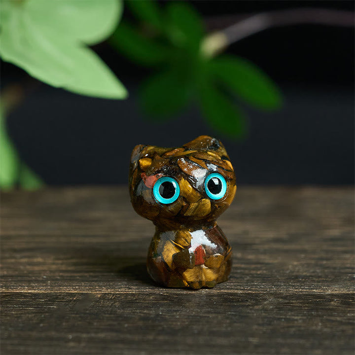 Katzen Dekofigur Kristall Reinigung Tiger Eye(