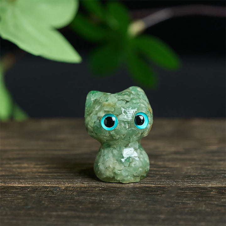 Katzen Dekofigur Kristall Reinigung Green Aventurine(
