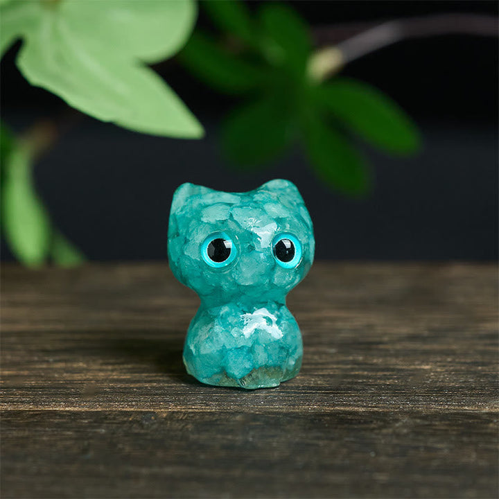 Katzen Dekofigur Kristall Reinigung Aquamarine(