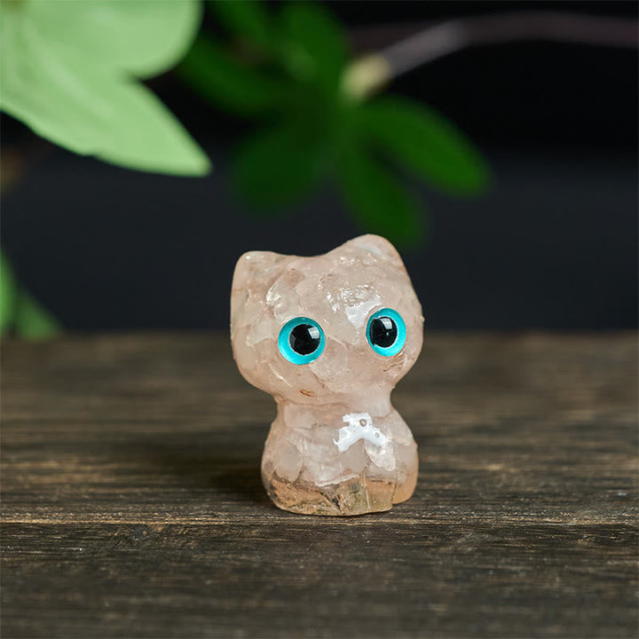 Katzen Dekofigur Kristall Reinigung Pink Crystal(
