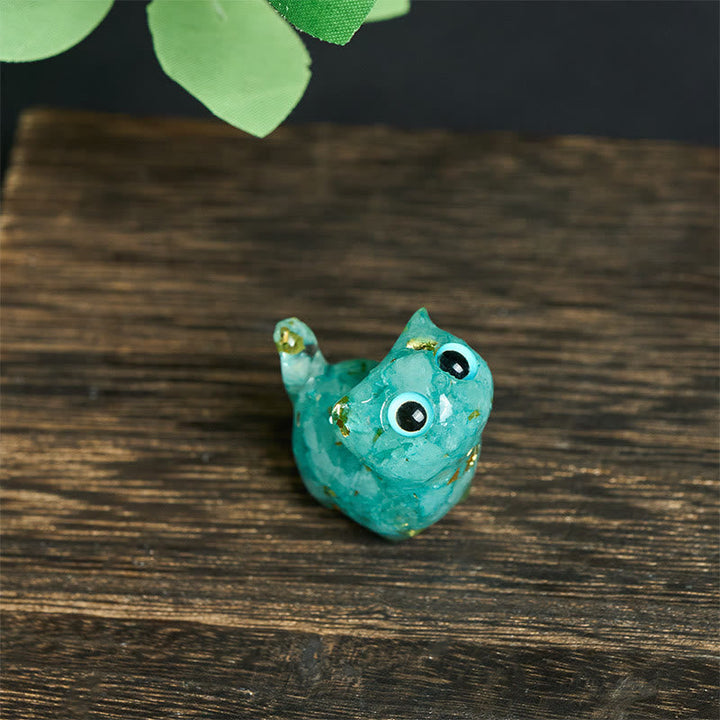 Dekofiguren Katzen Kristall Klein Aquamarin