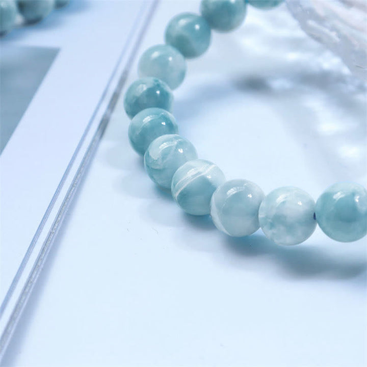 Larimar Armband mit hellblauen polierten Naturstein Perlen elastisch
