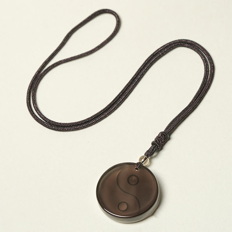 Schwarze Obsidian Kette mit Yin Yang Anhänger Naturstein
