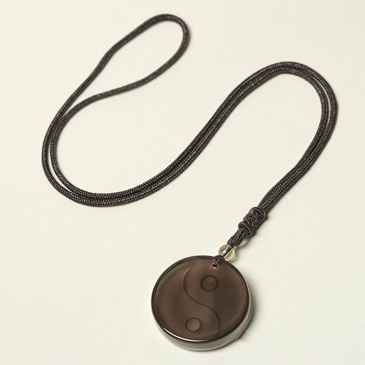 Schwarze Obsidian Kette mit Yin Yang Anhänger Naturstein