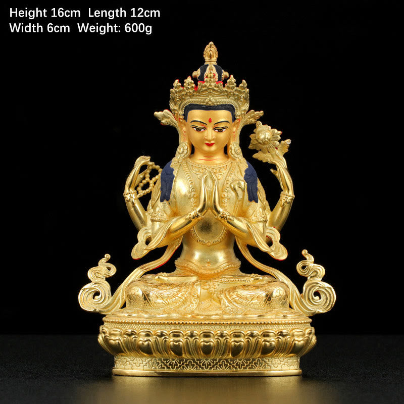 Avalokiteshvara Chenrezig Kupfer Gold 5 Zoll
