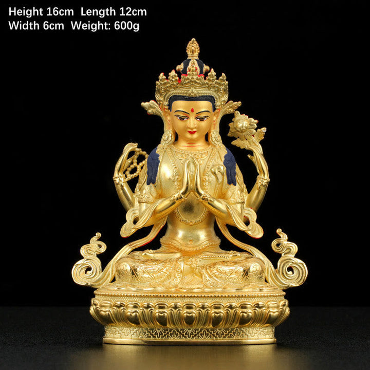 Avalokiteshvara Chenrezig Kupfer Gold 5 Zoll
