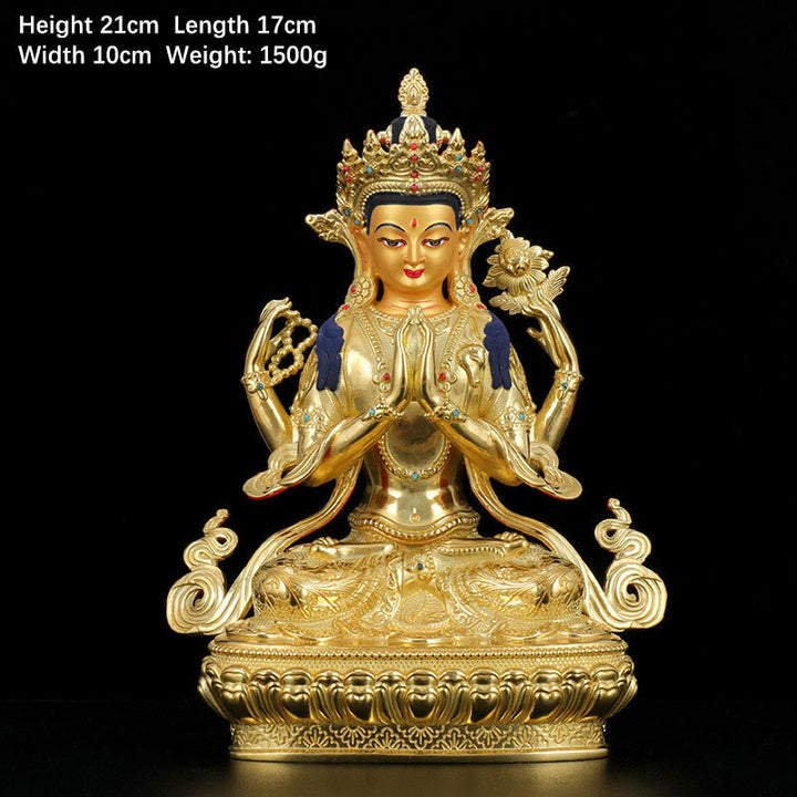 Avalokiteshvara Chenrezig Kupfer Gold 7 Zoll