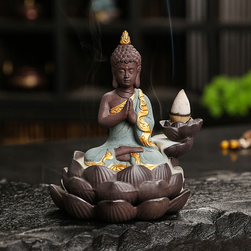 Räucherstäbchen Set Buddha Keramik Deko Grüner Buddha Segensgebet