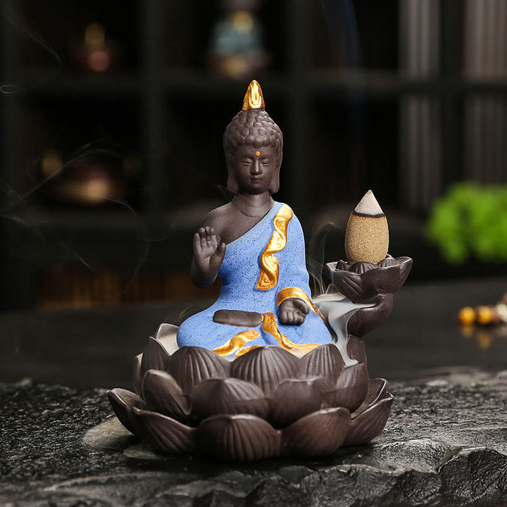 Räucherstäbchen Set Buddha Keramik Deko Blauer Buddha Nachdenklich