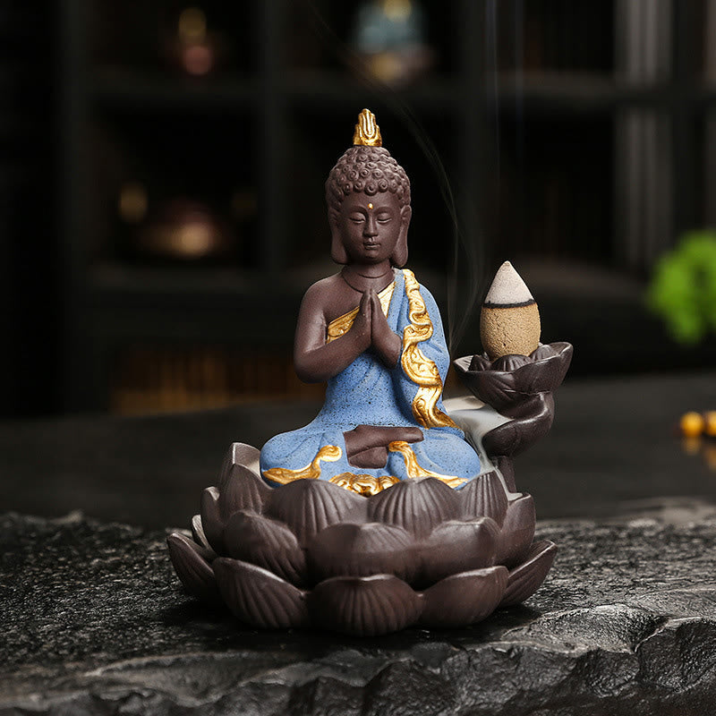 Räucherstäbchen Set Buddha Keramik Deko Blauer Buddha Segensgebet