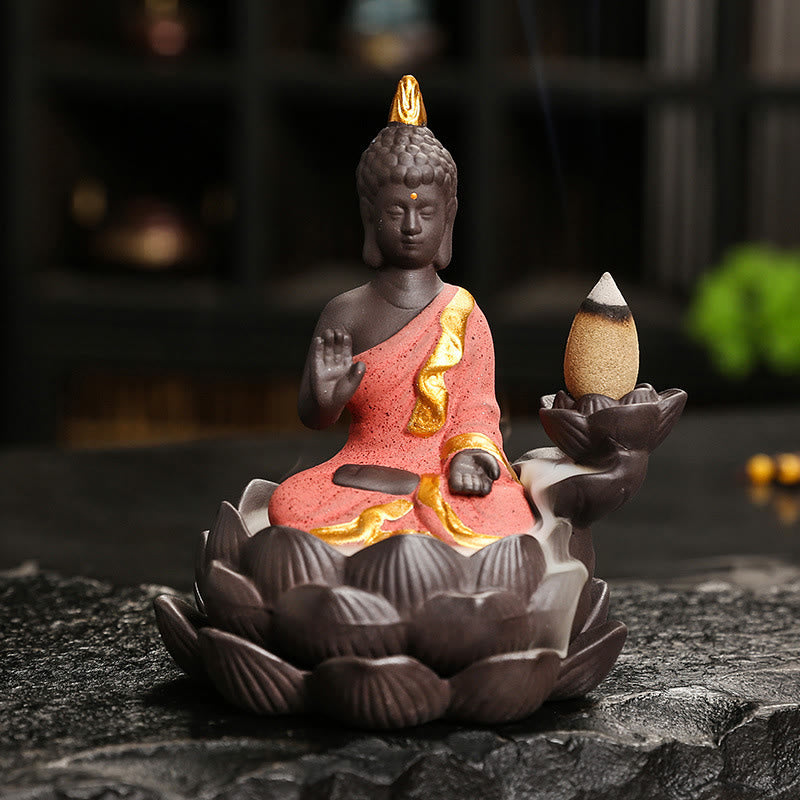 Räucherstäbchen Set Buddha Keramik Deko Roter Buddha Nachdenklich