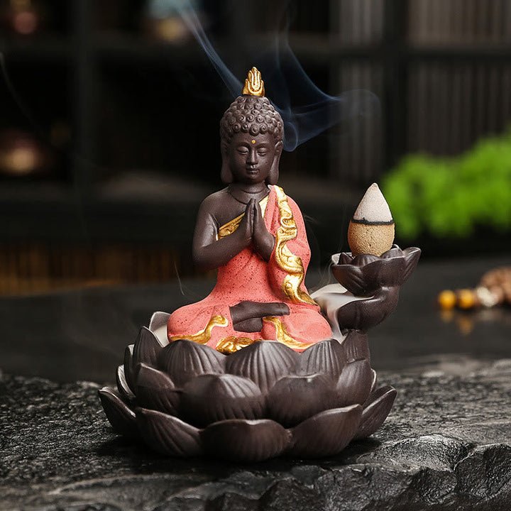 Räucherstäbchen Set Buddha Keramik Deko Roter Buddha Segensgebet