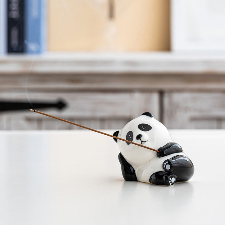 Räucherturm Panda Keramik Deko Panda mit geschlossenen Augen