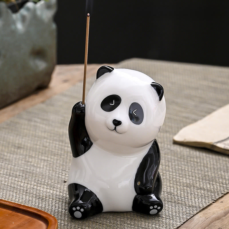 Räucherturm Panda Keramik Deko Panda mit erhobener Hand