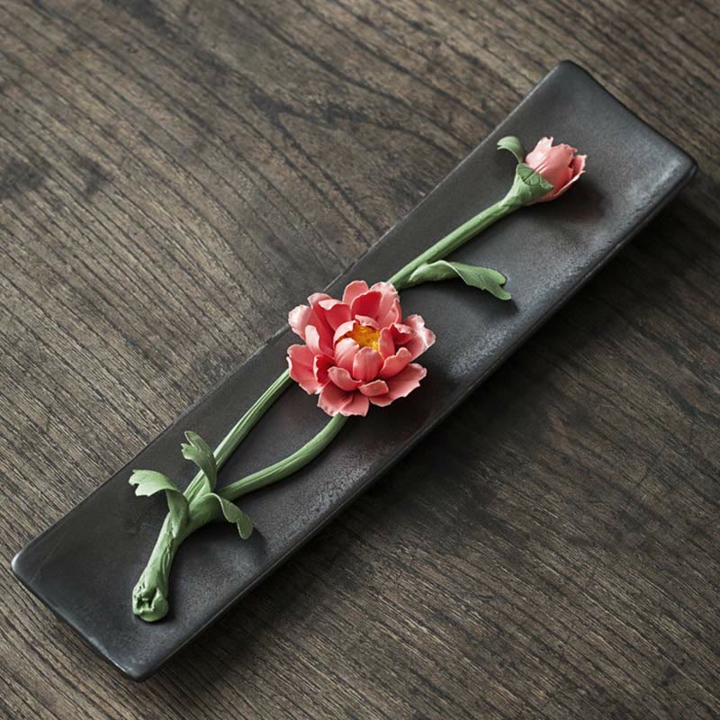 Räucherstäbchen Halter Keramik Lotus Pfingstrose Rote Pfingstrose