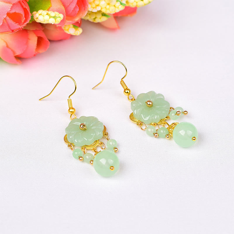 Ohrringe Liuli-Glas Blume grün gold Boho Schmuck spirituell Ohrhänger