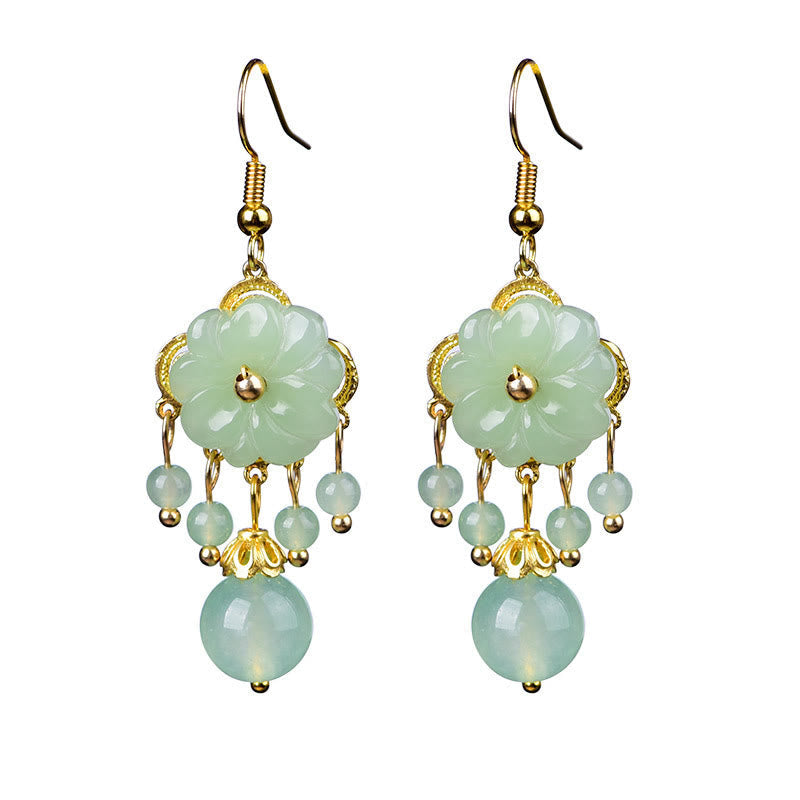 Ohrringe Liuli-Glas Blume hellgrün Gold Boho Schmuck spirituell Ohrhänger