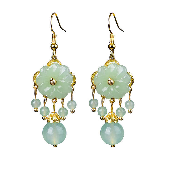 Ohrringe Liuli-Glas Blume hellgrün Gold Boho Schmuck spirituell Ohrhänger