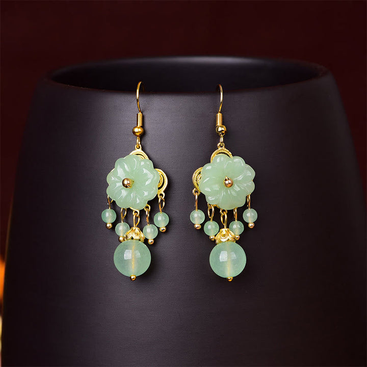 Ohrringe Liuli-Glas Blume grün gold Boho Schmuck spirituell Ohrhänger