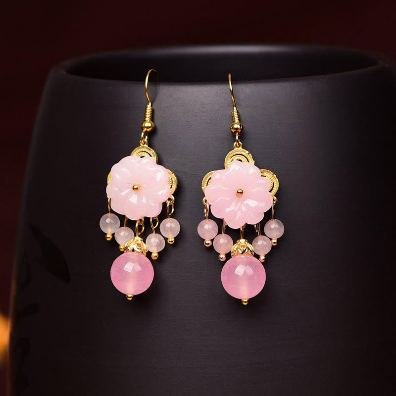 Ohrringe Liuli-Glas Blume rosa gold Boho Schmuck spirituell Ohrhänger