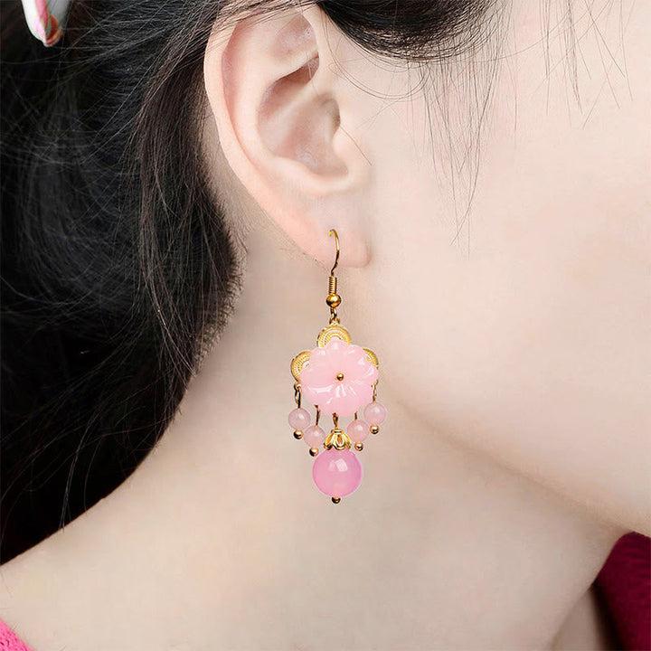 Rosa Ohrringe Liuli-Glas Blume getragen Boho Schmuck spirituell Ohrhänger