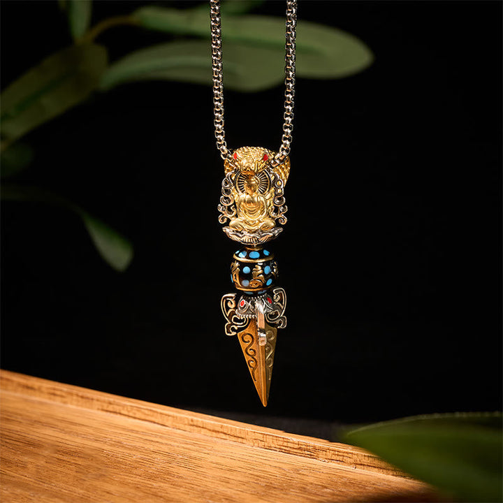 Anhänger Türkis Om Buddha Wohlstand goldener Metall Naturstein Kette