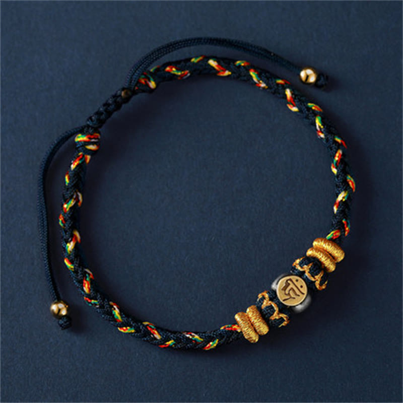 Armband Silber Chinesisches Tierkreis Glück schwarze Kordel Gold