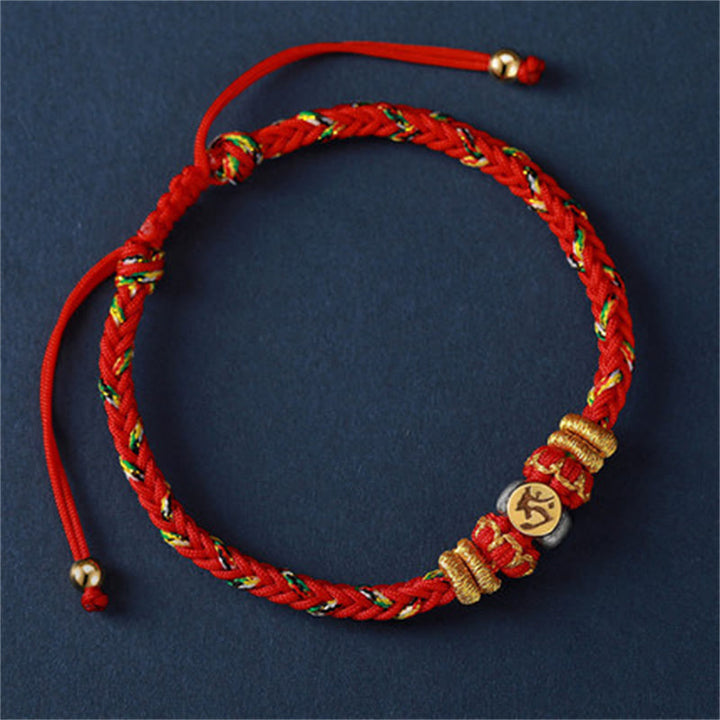 Rotes Armband Silber Chinesisches Tierkreis – Glück elastisch geflochten