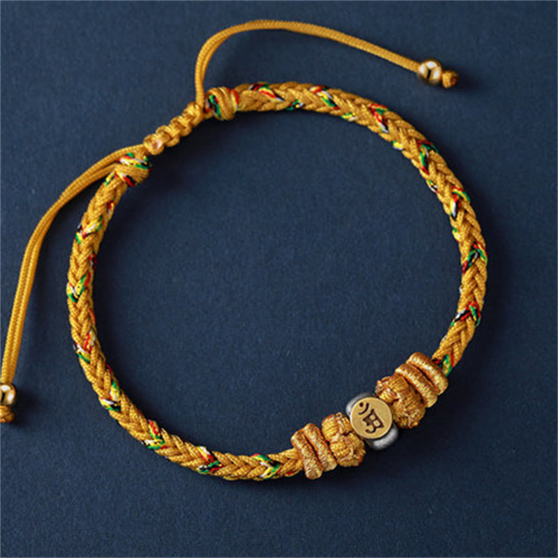 Goldenes Armband mit chinesischem Tierkreis Charm elastisch geflochten