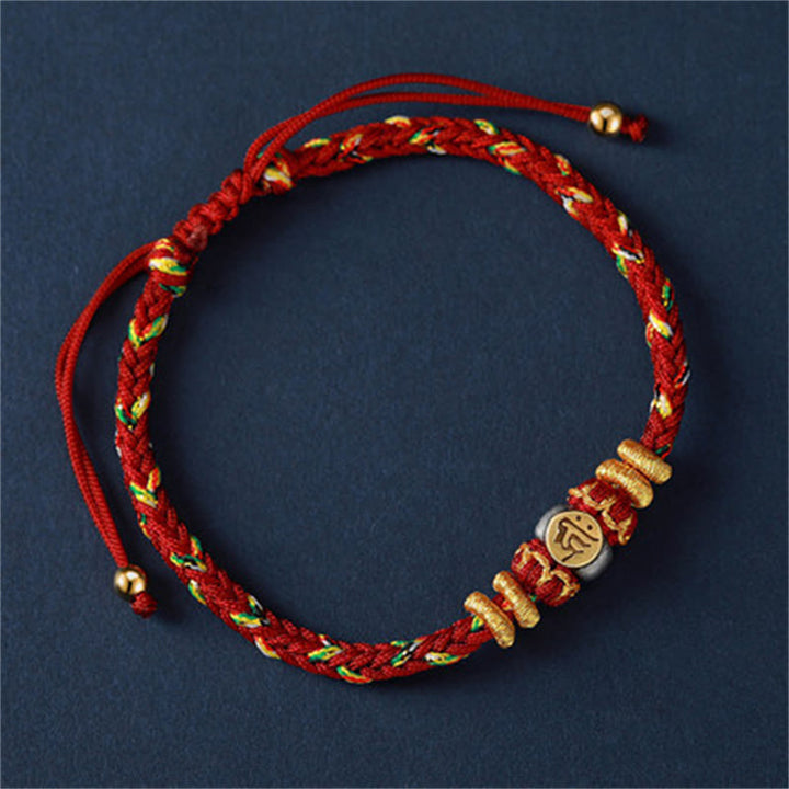 Rotes Armband Silber Chinesisches Tierkreis – Glück elastisch geflochten