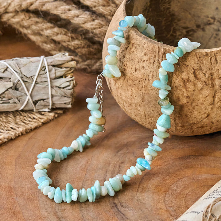 Larimar Kristall Glück – Segen Edelstein Perlenarmband Naturstein blau weiß